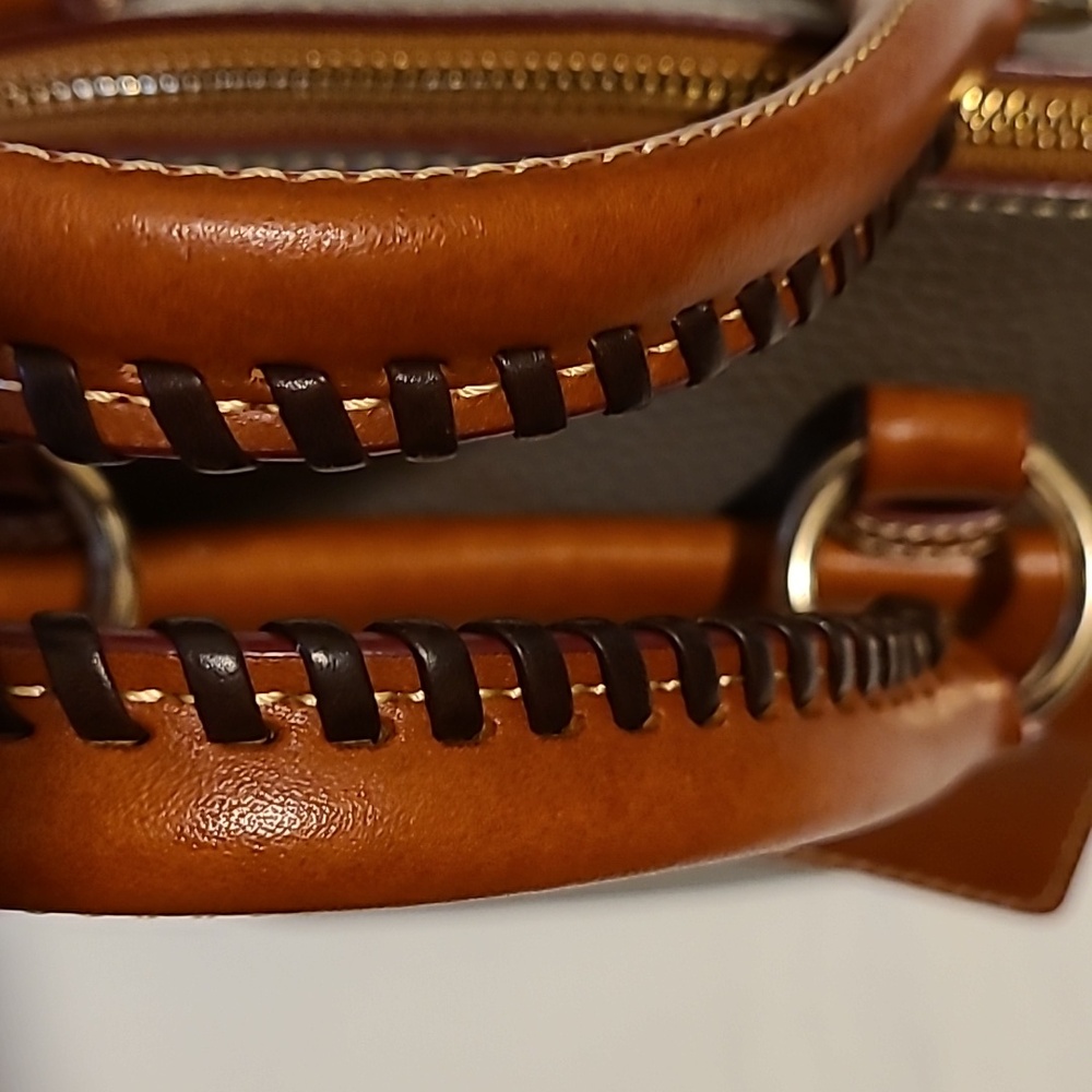 Dooney & Bourke Aubrey Satchel Purse Grey Brown Leather Bag Pebbled - Picture 15 of 16